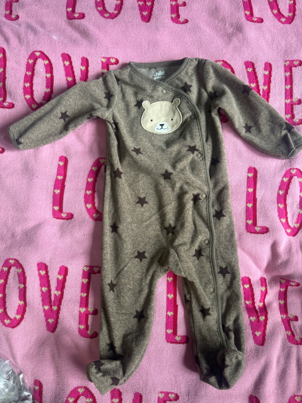 Carter's Brown Star Bear Footed Pajamas with Cream Bear Applique